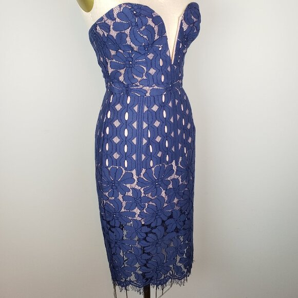 Stylestalker Navy Blue & Blush Pink Strapless Lace Cocktail Dress * Size Small - Picture 6 of 7